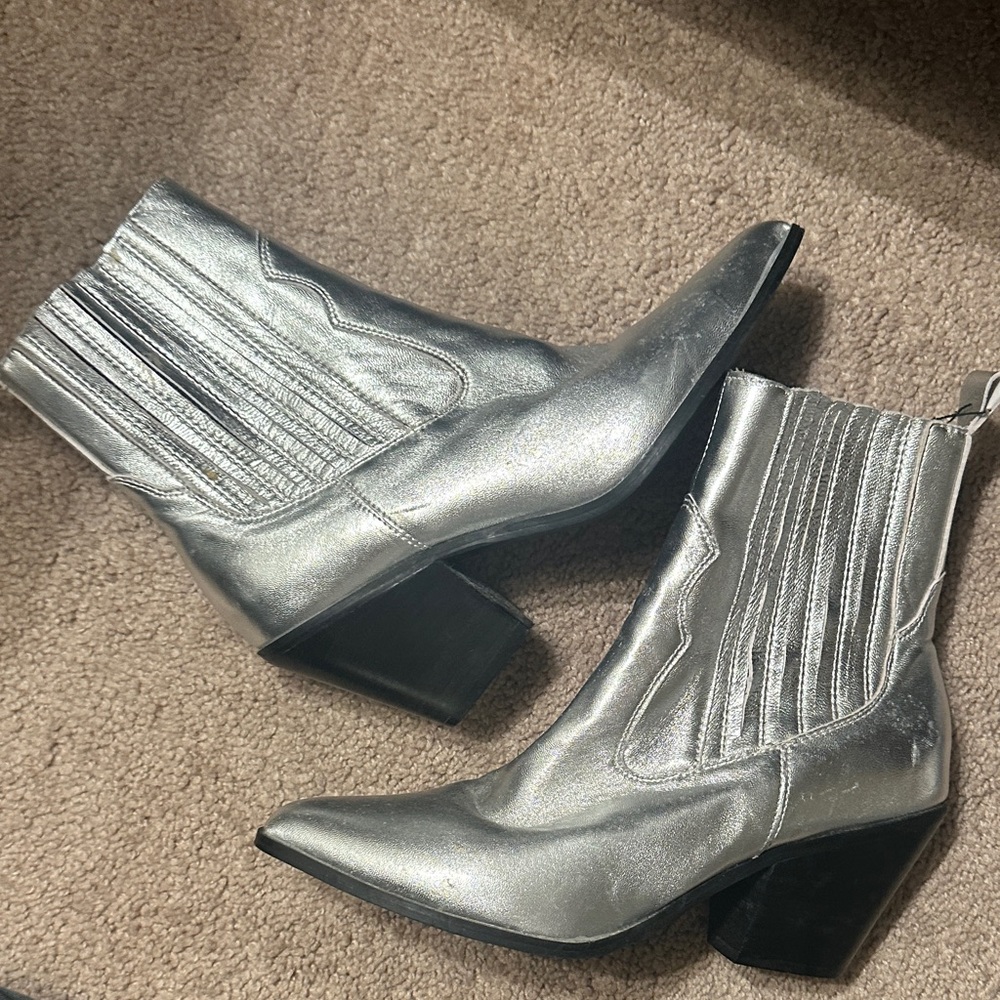 Aqua Metallic Silver Ankle Boots